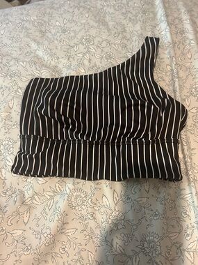 Victoria's Secret Black and White One-Shoulder Striped Crop Top